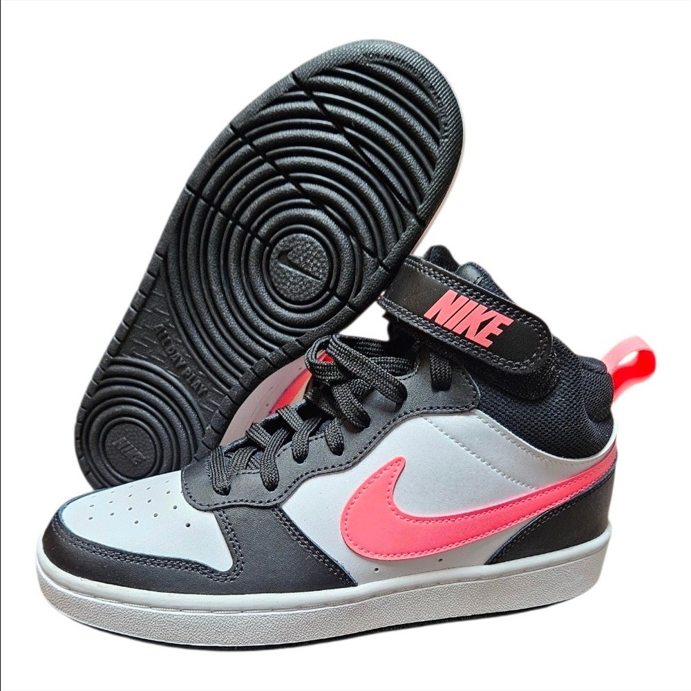 Nike Court Borough Mid 2 GS Kids 6Y Womens 7.5 Black White Hyper Pink CD7782-005